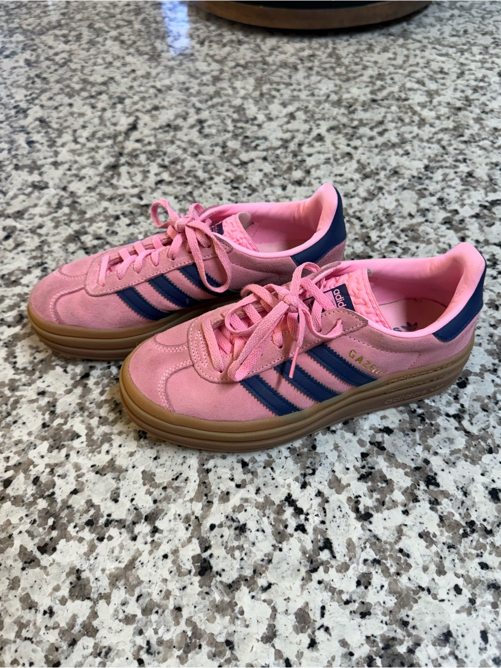 adidas Pink Suede Sneakers with Navy Stripes and Gum Sole - Picture 3 of 5